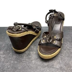 Vintage Y2K Lower East Side Brown 4" Platform Wedge Sandals Women's US 8.5‎